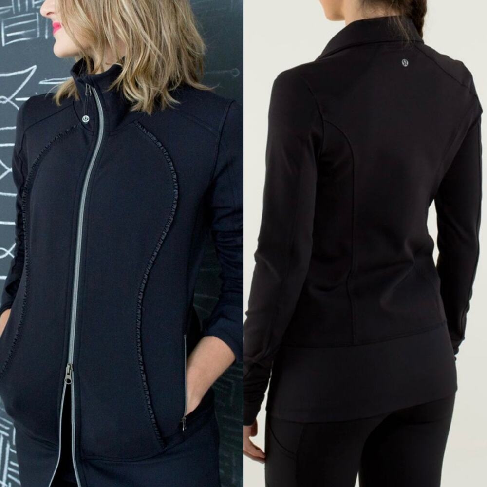 Lululemon Nice Asana Funnel Neck Athletic Mid-Layer Ruffle Jacket In Black Sz 4‎